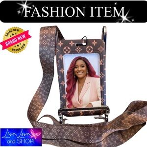 BADGE HOLDER & NECKLACE: Brown & Beige/Cream, NWOT